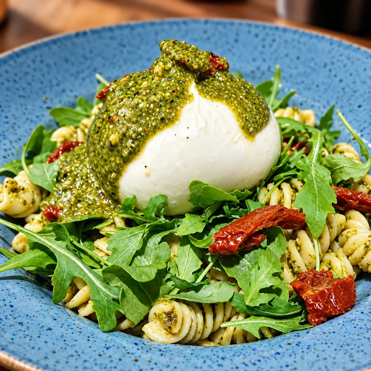 Pasta with burrata, pesto and rocket at Biga